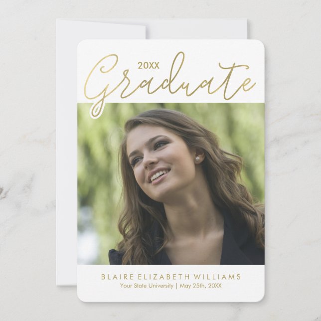 Gold Script Typography Graduation Announcement (Front)