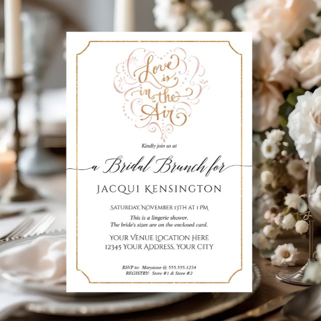 Gold Script Typography Love in Air Bridal Brunch Invitation (Creator Uploaded)