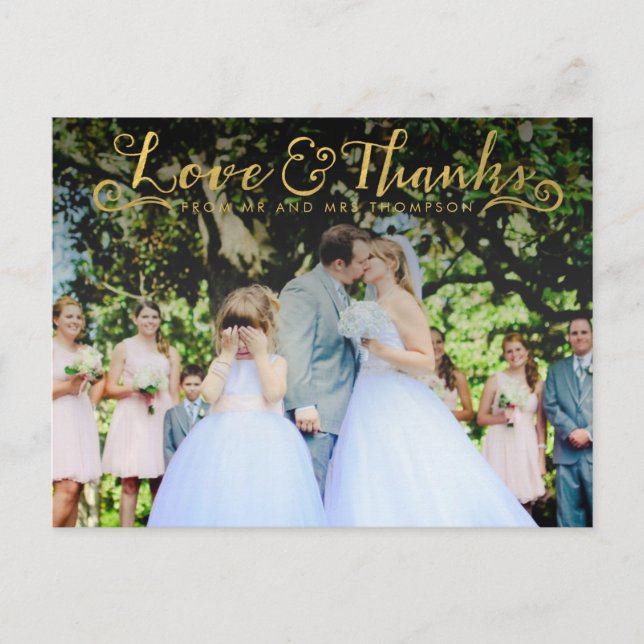 Gold Script Typography Thank You Photo Postcard (Front)