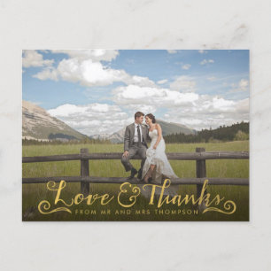 Gold Script Typography Thank You Photo Postcard