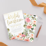 Gold Script Watercolor Floral Bridal Luncheon Invitation<br><div class="desc">This bridal luncheon invitation features an arrangement of watercolor flowers in shades of pink and white in rustic garden greenery. These cards reverse to a pattern of hand-painted flowers and foliage. This invitation is ready to be personalized! For more advanced customization of this design, click on "Personalize this template" and...</div>
