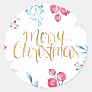 Gold script watercolor floral christmas sticker