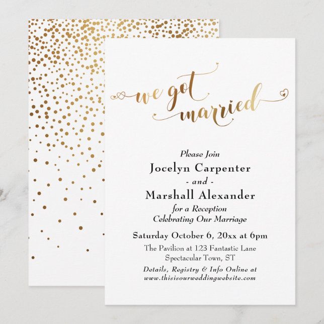 Gold Script We Got Married Confetti Back Invitation (Front/Back)