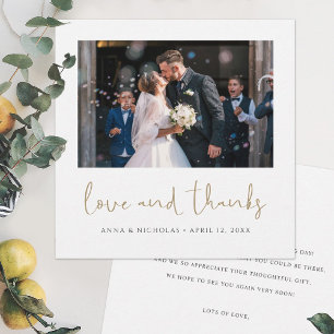 Gold Script Wedding Photo Thank You Card