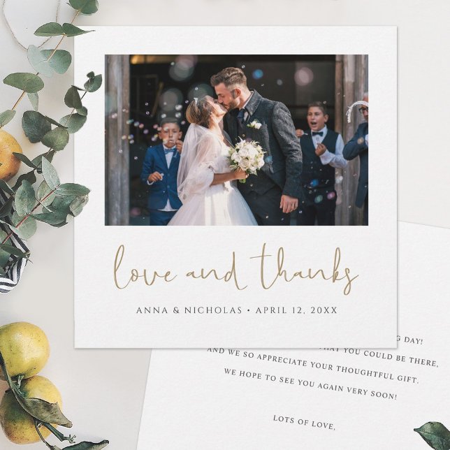 Gold Script Wedding Photo Thank You Card (Creator Uploaded)