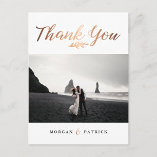 Gold Script Wedding Photo Thank You Postcard