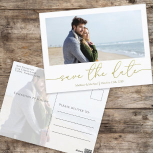 Gold Script Wedding Save the Date Photo Custom  Postcard