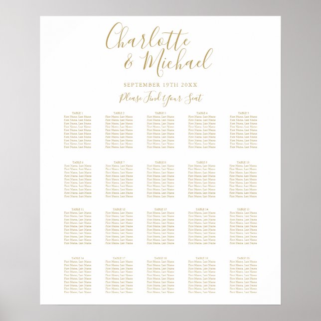 Gold Script Wedding Seating Chart (Front)