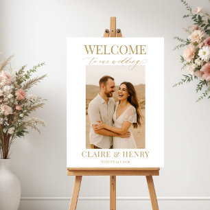 Gold Script White Photo Wedding Welcome  Poster