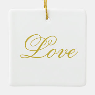 Gold Script White Red Love Wedding Calligraphy Ceramic Ornament