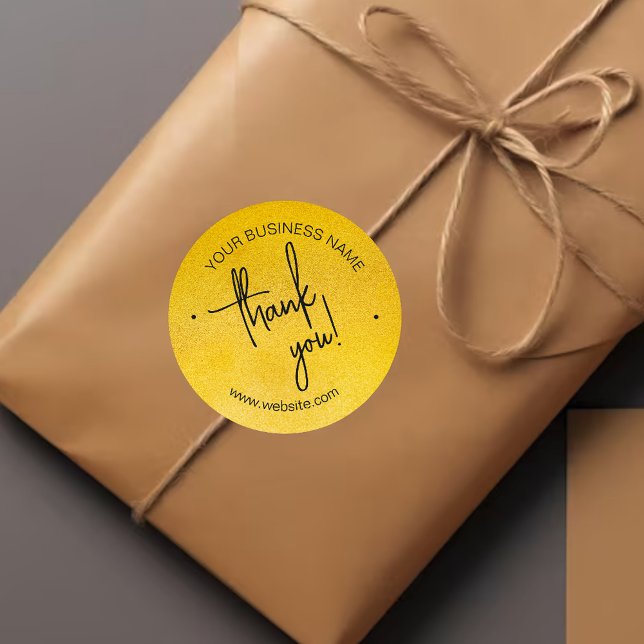 Gold Scripted Business Thank You Classic Round Sticker (Creator Uploaded)
