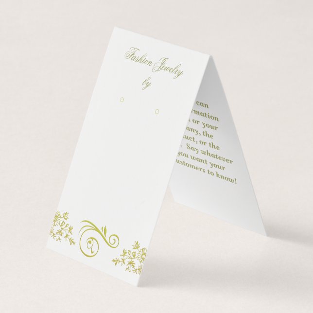 "Gold" Scroll Custom Tent Jewellery Display Cards (Front)