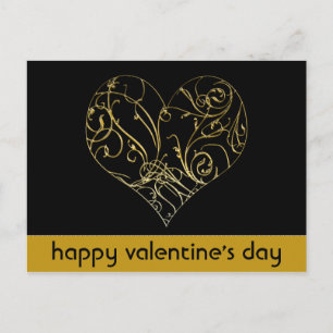 Gold Scroll Heart Elegant Valentine's Day Postcard