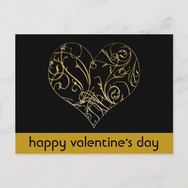 Gold Scroll Heart Elegant Valentine's Day Postcard (Front)