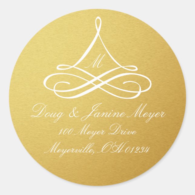 Gold Scroll Ornament Address Label Stickers (Front)