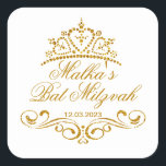 Gold scrolls, Tiara Bat Mitzvah Logo Square Sticker<br><div class="desc">Golden swirls (scrolls) and Tiara in a heart shape Bat Mitzvah Sticker. You can use it for different occasion.</div>