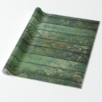 Teal Blue Green Lines Faux Rustic Brown Kraft Wrapping Paper