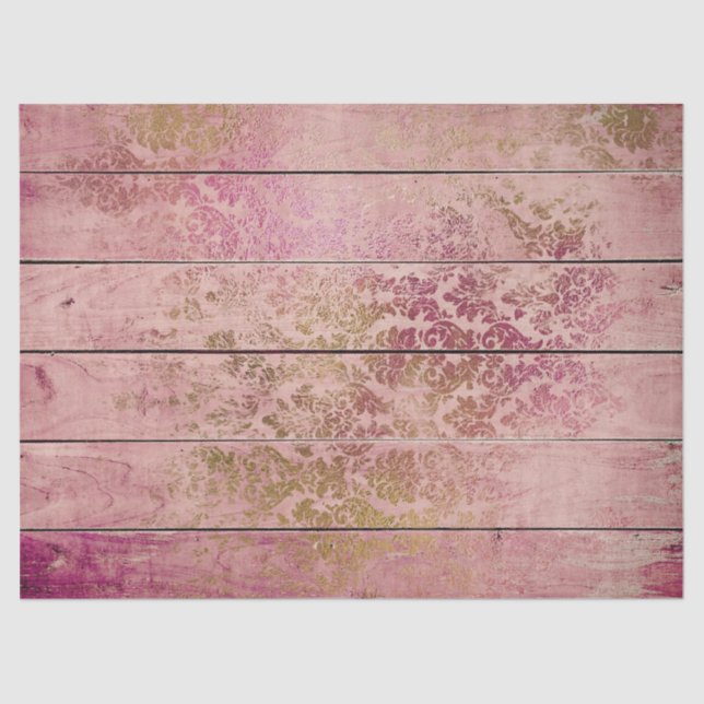 Gold Scrollwork on Pink Wood Decoupage Tissue Paper (Front)