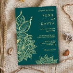 Gold Sea Green Mehendi Henna Indian Wedding Invitation<br><div class="desc">Amaze your guests with this traditional wedding invitation featuring an elegant henna art against a sea green background. Simply add your event details on this easy-to-use template to make it a one-of-a-kind invitation.</div>