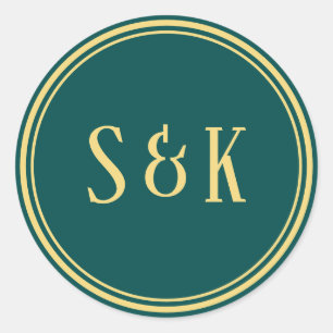 Gold Sea Green Monogram Envelope Seal