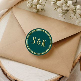 Gold Sea Green Monogram Envelope Seal