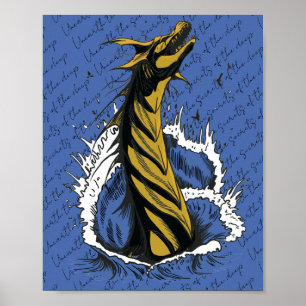 Gold Sea Monster Serpent Ocean Waves Poster