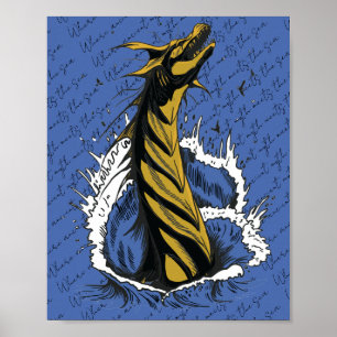 Gold Sea Monster Serpent Ocean Waves Poster