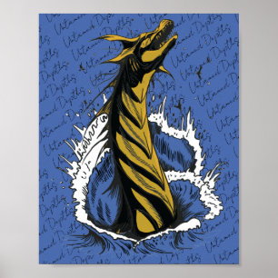 Gold Sea Monster Serpent Ocean Waves Poster