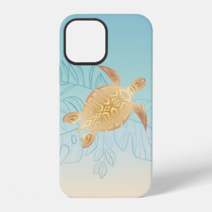 Gold Sea Turtle Tropical Leaves iPhone 12 Case