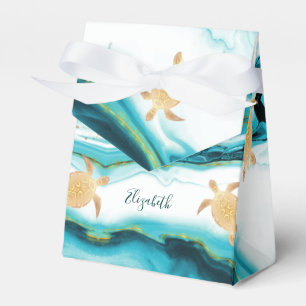 Gold Sea Turtles Coastal Custom Birthday  Add Name Favour Box