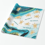 Gold Sea Turtles Ink Turquoise | Mele Kalikimaka  Wrapping Paper<br><div class="desc">I offer versions with smaller turtles and texts in this collection. They look better if you want to wrap smaller gifts. You can see how it looks if you click on the different previews. Golden tribal turtles on an aquamarine turquoise white background. With Mele Kalikimaka Hawaiian Christmas greeting texts. The...</div>