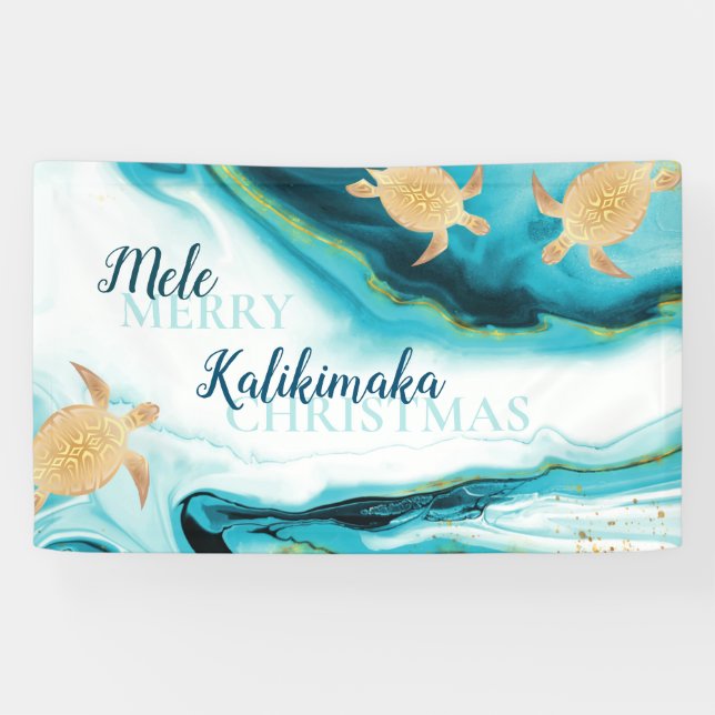 Gold Sea Turtles | Mele Kalikimaka | Christmas Banner (Horizontal)