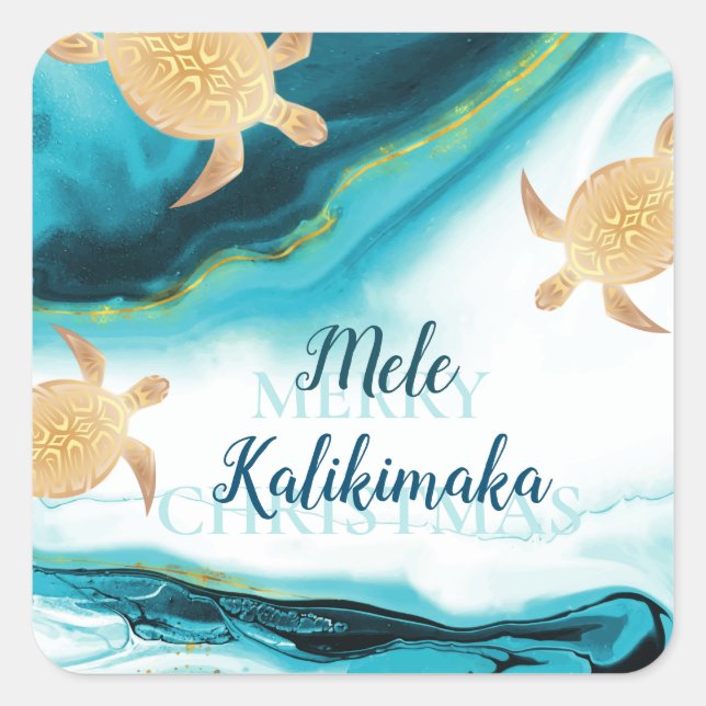 Gold Sea Turtles | Mele Kalikimaka | Christmas Square Sticker (Front)