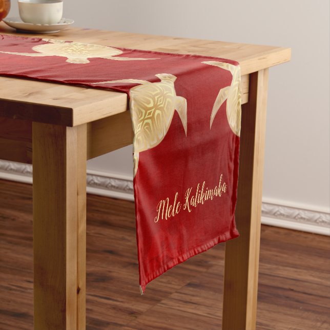 Gold Sea Turtles Red Mele Kalikimaka  Short Table Runner (In Situ)