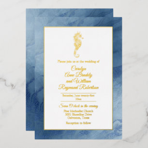 Gold Seahorse with Blue Frame Wedding 