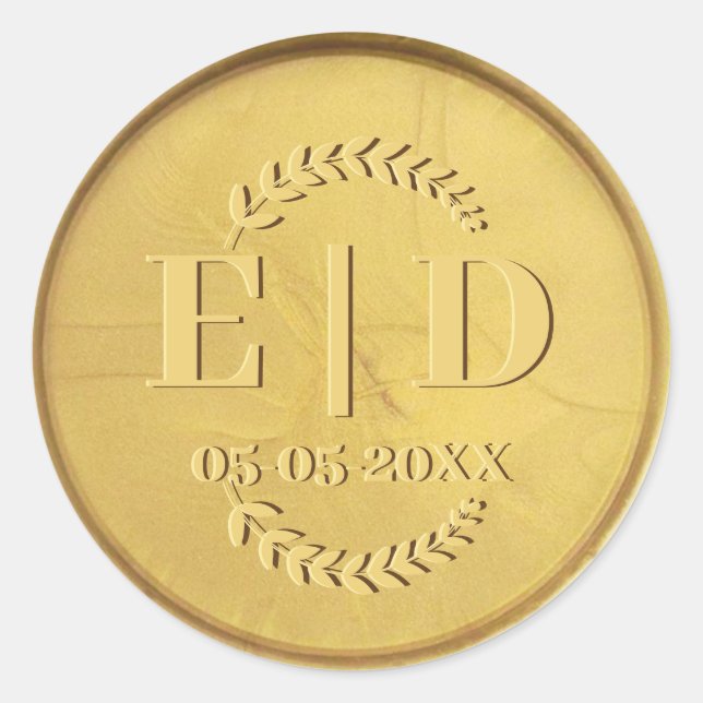 Gold Seal Monogram Date Antique Botanical Leaves  (Front)