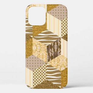 Gold seamless patchwork pattern. vintage illustrat iPhone 12 case