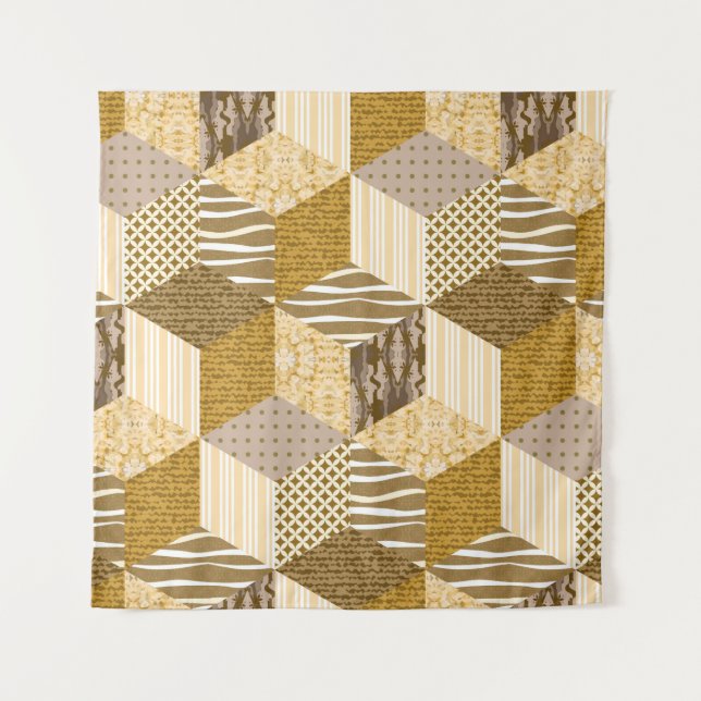 Gold seamless patchwork pattern. vintage illustrat tapestry (Front)