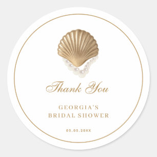 Gold Seashell Coastal Bridal Shower Thank You Classic Round Sticker