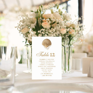 Gold Seashell Coastal Wedding Seating Chart Sign Table Number