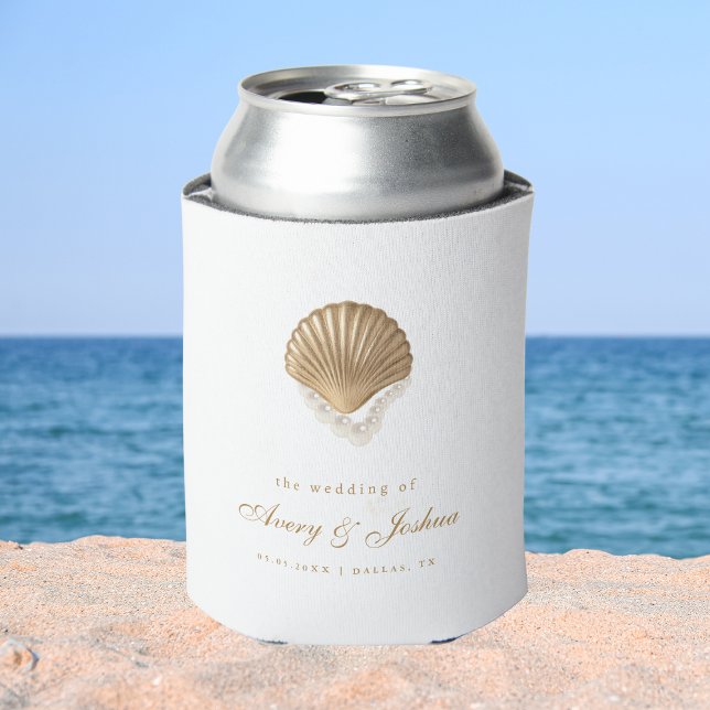 Gold Seashell Custom Coastal Wedding Favour Can Cooler (Creator Uploaded)