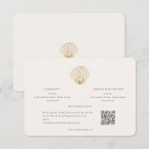 Gold Seashell information Qr Code Details Wedding Enclosure Card