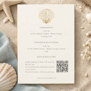 Gold Seashell information Qr Code Details Wedding Enclosure Card