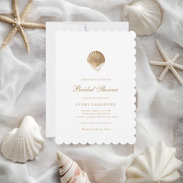 Gold Seashell & Pearl Bridal Shower Invite (Creator Uploaded)