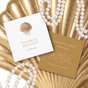 Gold Seashell & Pearls Coastal Chic Any Profession Square Business Card