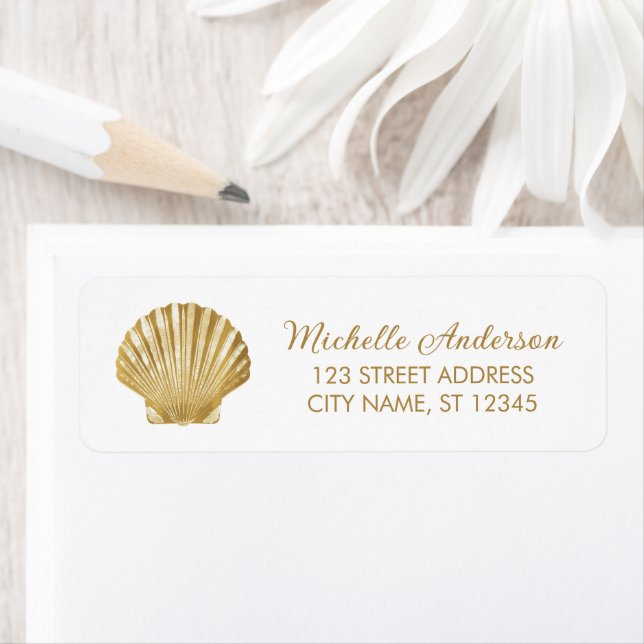 Gold Seashell Scallop Nautical Return Address      (Insitu)