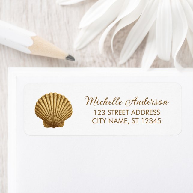 Gold Seashell Scallop Nautical Return Address      (Insitu)