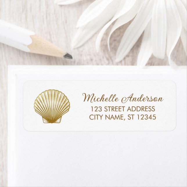 Gold Seashell Scallop Nautical Return Address      (Insitu)