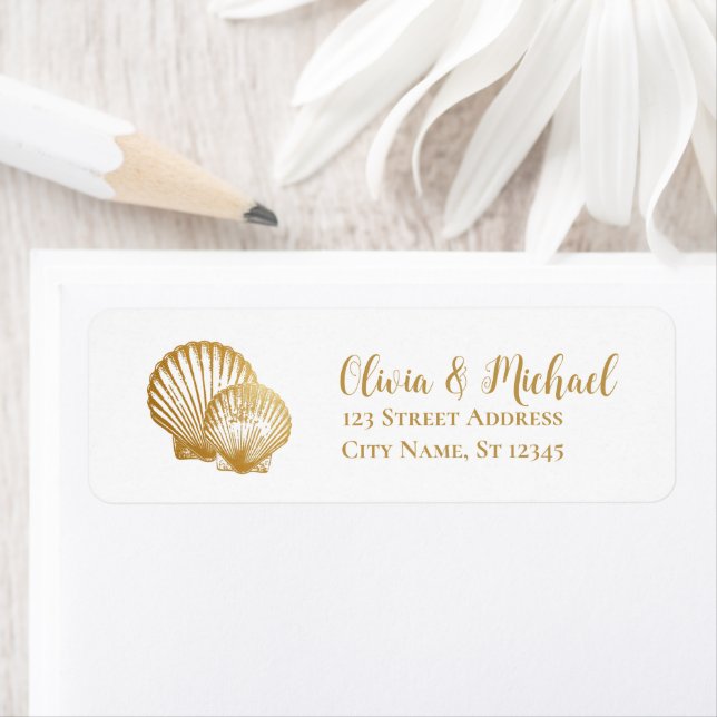 Gold Seashell Scallop Wedding Return Address  (Insitu)
