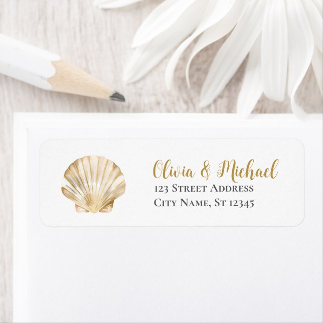 Gold Seashell Scallop Wedding Return Address  (Insitu)